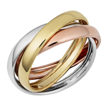 14K Gold Trinity Tri-Color Hollow Rolling Ring, Size 8
