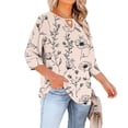 thumbnail image 2 of T-Shirt à Col Rond pour Femme Grande Taille, Découpes à l'Avant Manches Raglan Trois-Quarts, Blouse Décontractée Coupe Ample avec Imprimé Unique, Haut Respirant pour l'Été, Tenue Quotidienne, 2 of 6