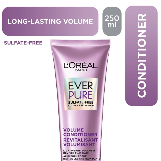 L'Oreal Paris Everpure Revitalisant Volumisant 250 ml tube Lavande avec Formule Sans Sulfate, Conçu pour Offrir un Volume Durable et une Sensation Légère de Plénitude pour Cheveux Plats et Fins, Idéal pour les Soins Capillaires Colorés.