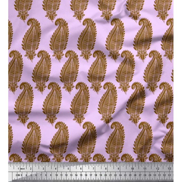 Soimoi Purple Georgette Viscose Fabric Brown Paisley Print Fabric by Yard 42 Inch Wide