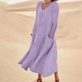 thumbnail image 1 of Meichang Robes d'Été pour Femmes Grande Taille en Coton et Lin Robes Maxi à Manches Longues Col Rond Robes Unies Évasées Amples Robes de Plage avec Poches Violet G, 1 of 5