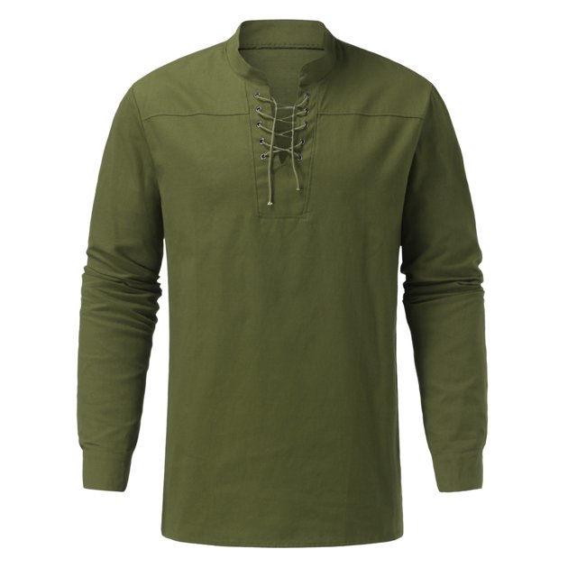 Chemises Hommes Mode Rétro Couleur Unie Col en Dentelle Chemise Décontractée Ample