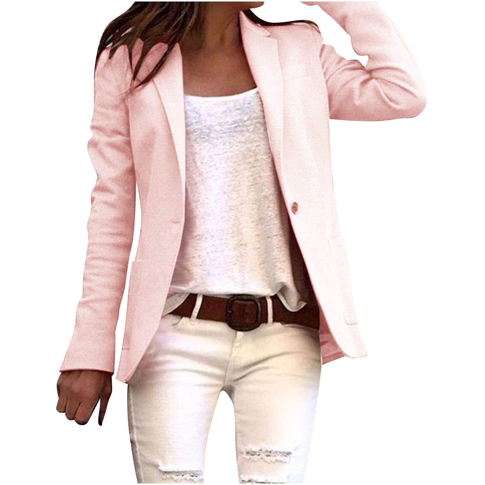 Veste de Complet Longue pour Femmes Décontractée Mode Couleur Unie Manches Longues Veste Ajustée Complet