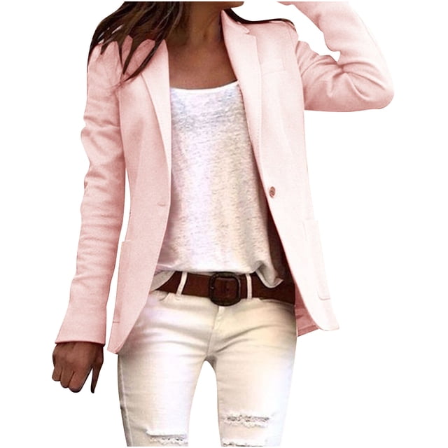 Pompotops Femmes Décontracté Mode Couleur Unie Manches Longues Veste Ajustée Complet Liquidation