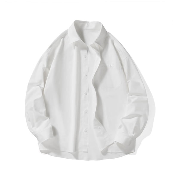 Men's Long Sleeve Button Down Shirts Slim Fit Dress Shirt Men Longsleeve Shirt Clothes for Men Fashion Men's Casual Shirt, White, L
