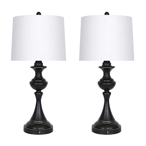 Grandview Gallery 28.5 Oiled Bronze USB Port Table Lamp Set w/White Linen Shade USB Charger in Lamp Base