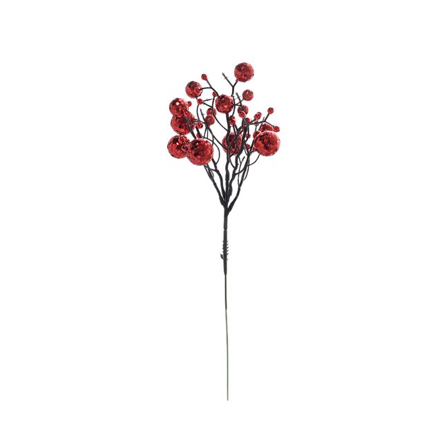 SDNall Décorations de Sapin de Noël Présentant une Branche Décorative avec des Baies Rouges Scintillantes sur des Tiges Noires. la Branche Mesure Environ 30x15 cm (11.81x5.9 Po) et Est Faite de Plastique durable. Idéale pour Rehausser les Arbres de Noël, les Couronnes Ou les Projets de Déco des Fêtes DIY.