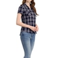 thumbnail image 4 of INSPIRE CHIC Chemises à Carreaux pour Femmes Col en Pointe Boutonnées Blouses de Rentrée Bleu Foncé L, 4 of 7