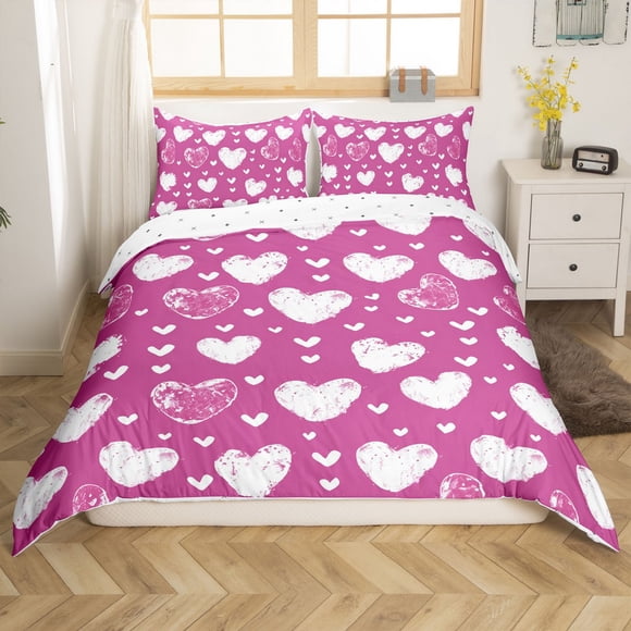 Erosebridal Kawaii Love Heart Comforter Cover Queen, Purple Bedding Queen Size, Cartoon Decor, Reversible 3 Pieces