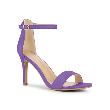 BLISSFUL STEP Women's Solid Color Strappy Suede Ankle Stiletto High Heels Sandals Purple 7