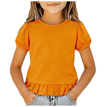 Zanarzt Girls Fashion Crewneck Short Sleeve Casual Cotton Basic Summer Tops, Girls Casual Short-Sleeve T-Shirt, Girls Tops Orange,1-2 Years