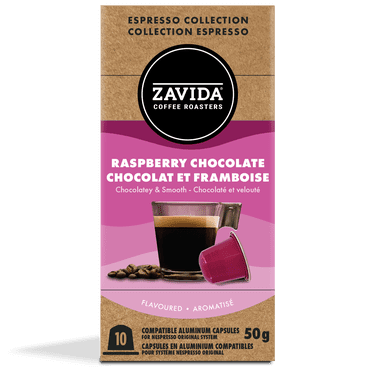 Capsules d’espresso Zavida à la framboise et au chocolat, torréfaction foncée (10 capsules)