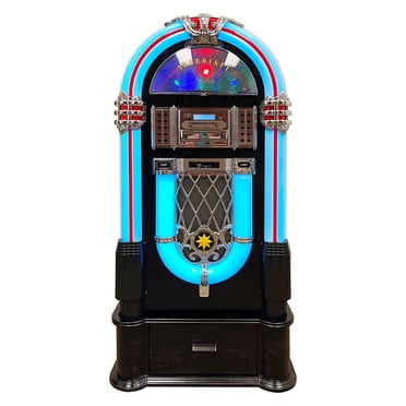 Arkrocket Taurus II Jukebox Lecteur de Disques Vinyles Bluetooth USB Lecteur SD CD Radio Rétro Plateau Tournant Classique Jukebox (Taurus II - Noir + Support)