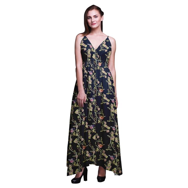 Bimba Robe Longue de Villégiature à Imprimé Floral pour Femmes, à Cordon, Bretelles Spaghetti, Tenue de Plage - Grande