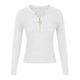 thumbnail image 4 of Qertyioot Hauts d'Hiver pour Femmes Mode Féminine et Décontractée Fermeture Éclair Col Rond Manche Chandail Blouse Uni, 4 of 7