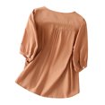 thumbnail image 5 of Pompotops Blouse à Col en V pour Femmes en Coton et Lin à Manches Trois-Quarts avec Manches Lanterne Liquidation, 5 of 5