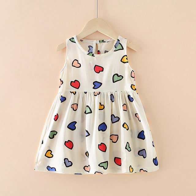 LSLJS Robe d'Été Fleurie pour Bébé Fille Sans Manches à Imprimé Graphique Robe de Plage Tout-Petit Princess Dress Tenue une-Pièce Décontractée ( 2-3 Ans, Blanc )