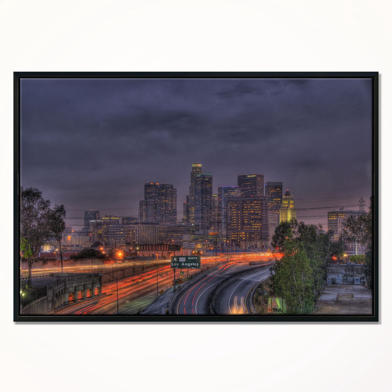 Design Art La Ligne D'Horizon Foncé De Los Angeles  Sur Toile Encadrée