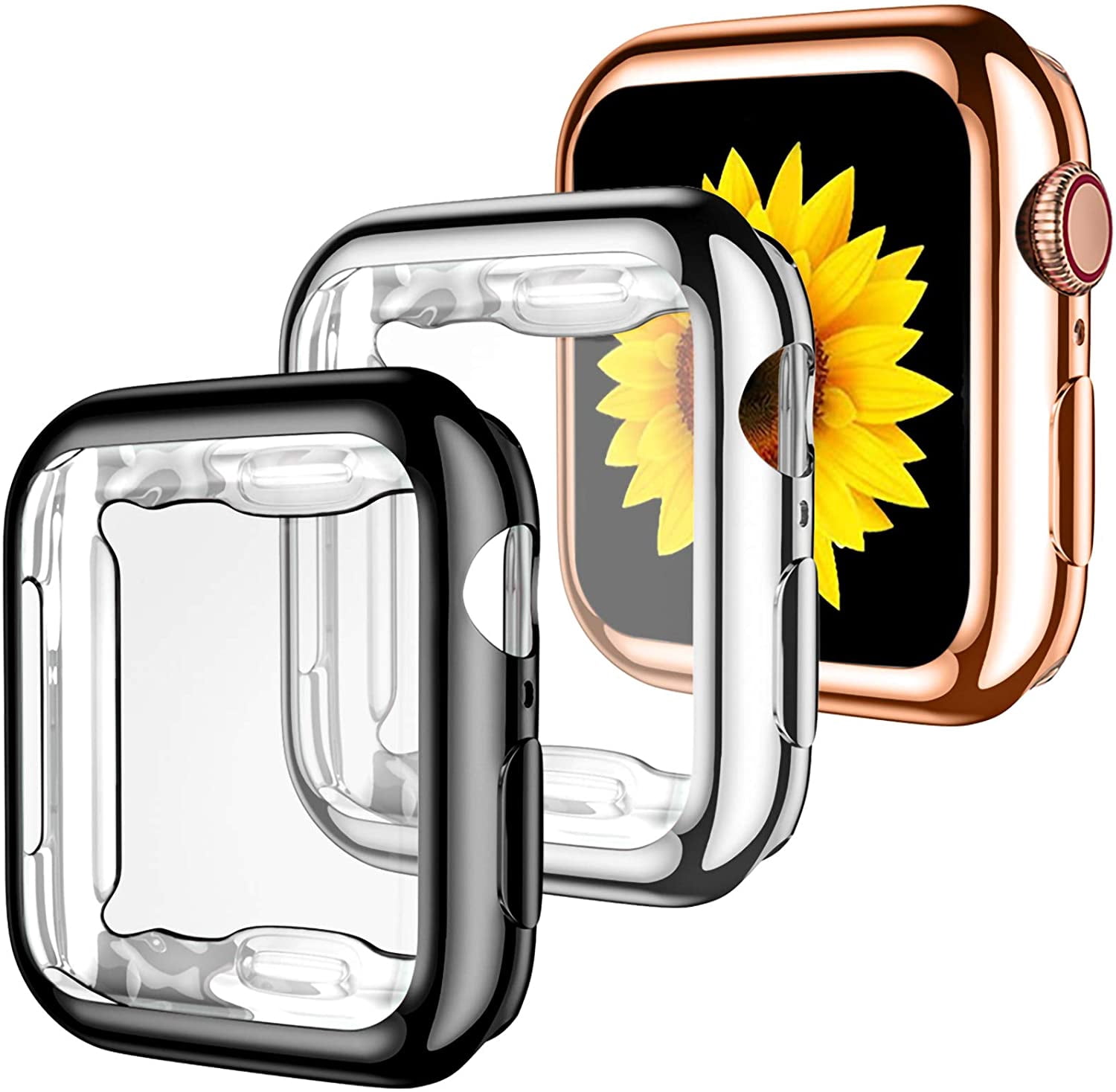 Tianle Compatible for Apple Watch Case 41mm Series 7 Series 8 Series 9, Ultra-Thin All Around TPU Protective Case Cover for Apple Watch Screen Protector 41mm Series 9, 3 Pack Black/Silver/Rose Gold