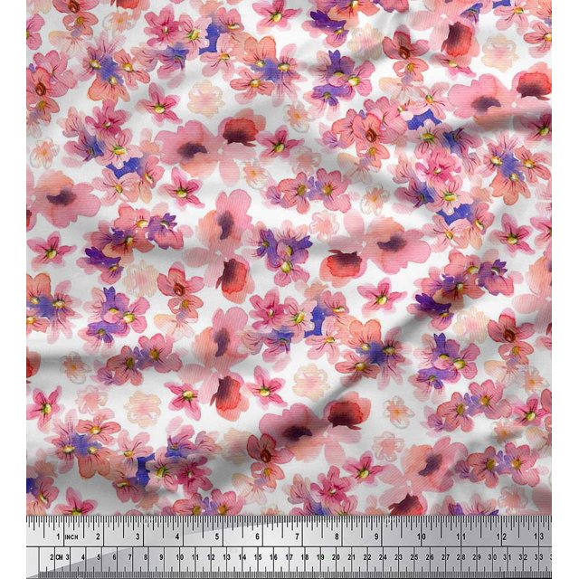 Soimoi Pink polyester Crepe Fabric Floral Print Fabric by The Yard 42 Inch Wide