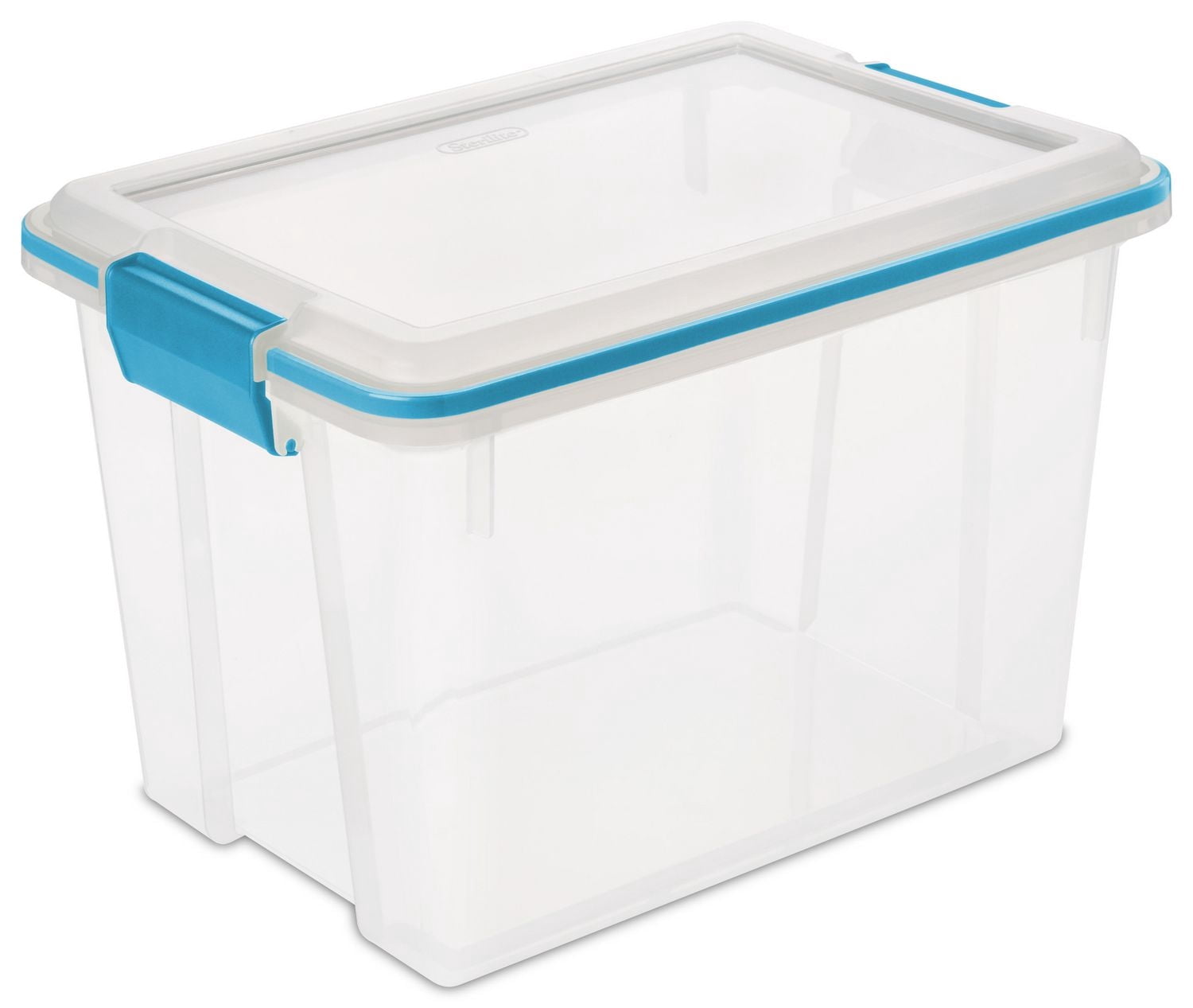 Sterilite 19 Liter Gasket Box, Weather-Resistant Small Clear Storage Bin with Latch Lid, Blue