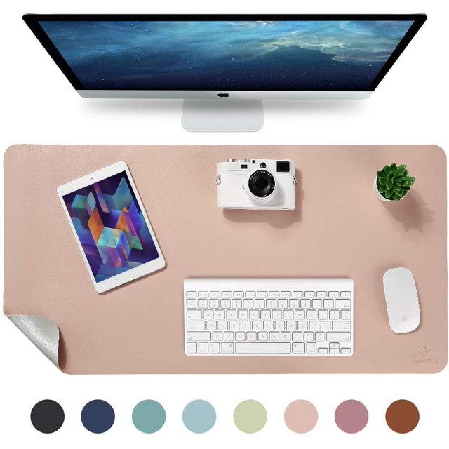 Table Pad, Desk Pad, 90 * 45cm Pu Leather Table Pad, Laptop Table Pad, Double-Sided (Pink / Silver)