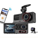 Danhjin Dash Cam 3 Channel Dash Cam Front And Rear Inside 1080P Dash Camera for Cars Dashcam Three Way Car Camera With Infrared Night Vision Loop Recording App