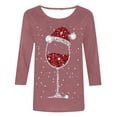 thumbnail image 4 of Hauts pour Femmes Noël Verre de Vin Rouge Imprimé Col Rond Manches Trois-Quarts Chemises pour Femmes Vin m, 4 of 4