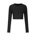 thumbnail image 3 of Yuyuzo Hauts de Sortie pour Femmes Chandails à Manches Longues Col Rond Crop Top Décontracté Ajusté T-Shirts Basiques, 3 of 5
