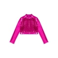 thumbnail image 3 of RUNQHUI Enfants Filles Col Roulé Métallique Danse Crop Top Paillettes Manches Longues pour Danse Raves Festivals Sports Rose Vif 10, 3 of 5
