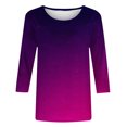 thumbnail image 4 of VSSSJ Hauts à Manches 3/4 pour Femmes Décontractés Tendance à Imprimé Dégradé Manches Raglan Col Ras du Cou Coupe Décontractée Tunique T-Shirt Respirant Bleu Foncé TTG, 4 of 4