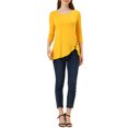 thumbnail image 2 of INSPIRE CHIC Hauts pour Femmes Col Rond Manches 3/4 Décor Boutons Ourlet Irrégulier Blouse Style Décontracté TP Jaune, 2 of 7