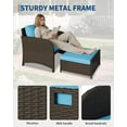 thumbnail image 3 of 5-Piece Outdoor Wicker Patio Conversation Set, 2 Chairs 2 Ottomans Glass Table, All-Weather Rattan, Brown Gradient & Sky Blue, 3 of 7