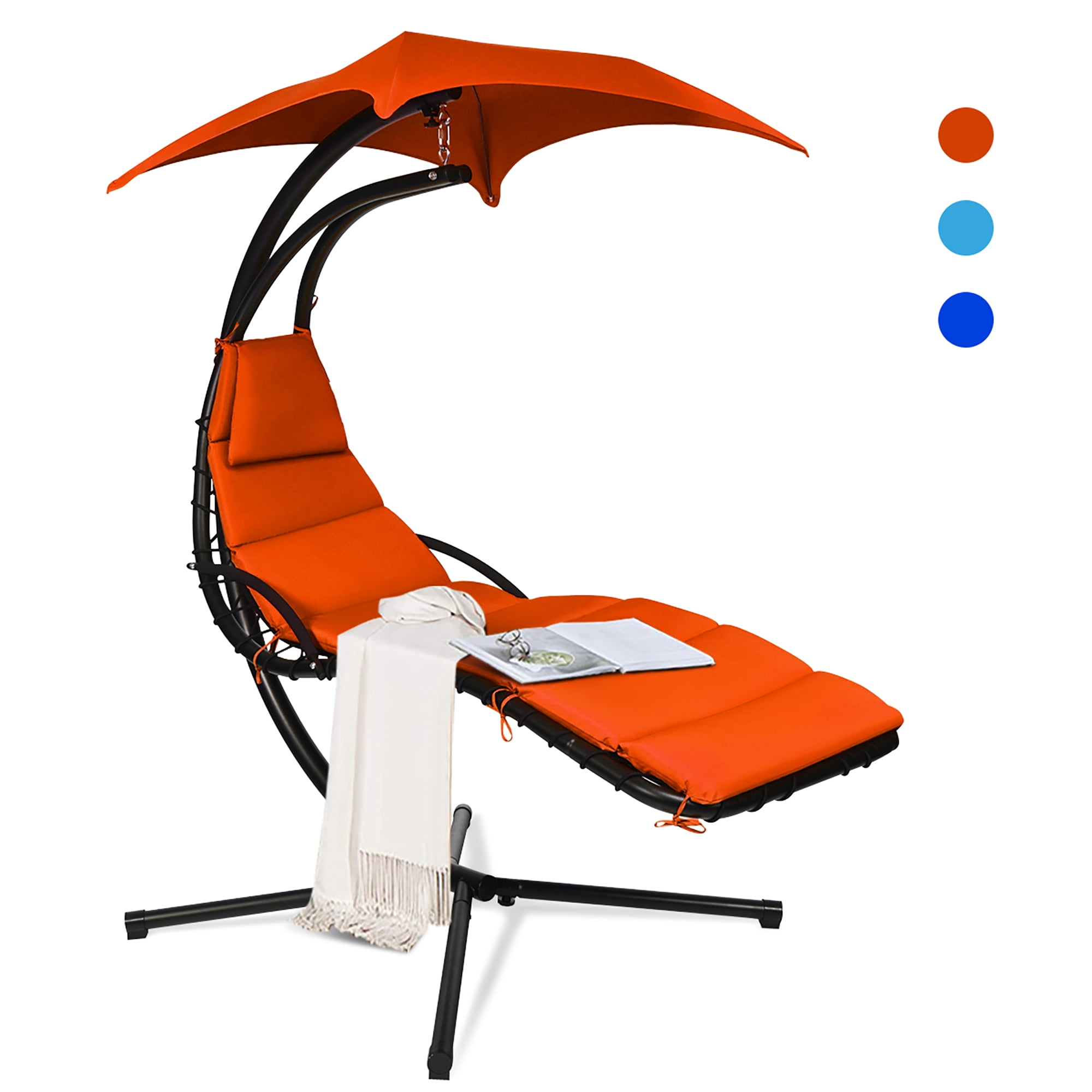 Costway Chaise Balançoire Suspendue Chaise Hamac avec Oreiller Auvent Support Orange