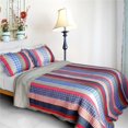 thumbnail image 1 of SJIN9210-23 Rayures Rétro - Coton 3 Pcs Ensemble de Courtepointe Patchwork Vermicelle Taille Full & Queen - Bleu, 1 of 1