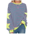 thumbnail image 1 of Swstbby Liquidation d'Économies d'Automne! Hauts d'Automne pour Femmes Grande Taille, Blouse Mode pour Femme à Col Rond à Rayures Imprimées Ample à Manches Longues Blouses Chandails Violet P, 1 of 5