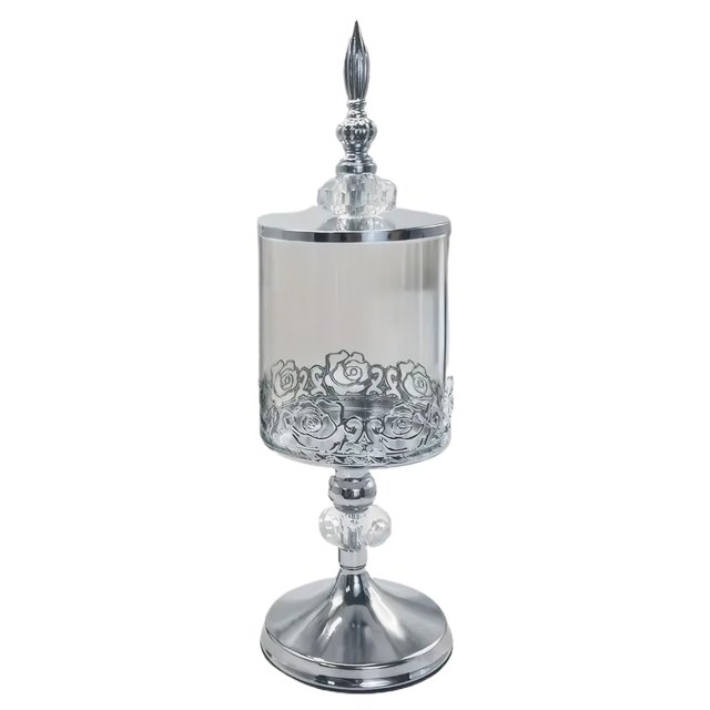 tamizeot Durable Glass Storage Crystal Glass Covered Storage Jar For Easy Cleaning Silver Large size