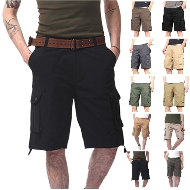 QATAINLAV Short Cargo Décontracté pour Homme Coupe Ample Décontractée Couleur Unie Short de Travail Extérieur Jambe Grand Short de Randonnée avec Multiples Poches Gris TTG