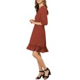 thumbnail image 4 of INSPIRE CHIC Juniors Layered Ruffle Hem 3/4 Sleeves Smocked A-Line Chiffon Dress, 4 of 6