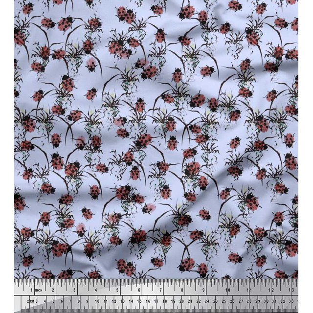 Soimoi Cotton Voile Fabric Brush Stroke & Insect Decor Fabric Printed Yard 56 Inch Wide