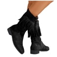 thumbnail image 1 of Bottes Mi-Mollet à Franges pour Femmes Boho en Suède à Talon Bas Épais Longues à Pampilles Bottes Hautes d'Hiver Automne, 1 of 5
