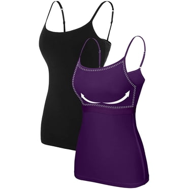 Charmo Camisole Basique pour Femme à Bretelles Spaghetti Ajustables avec Soutien-Gorge Intégré, Débardeur, Lot de 2