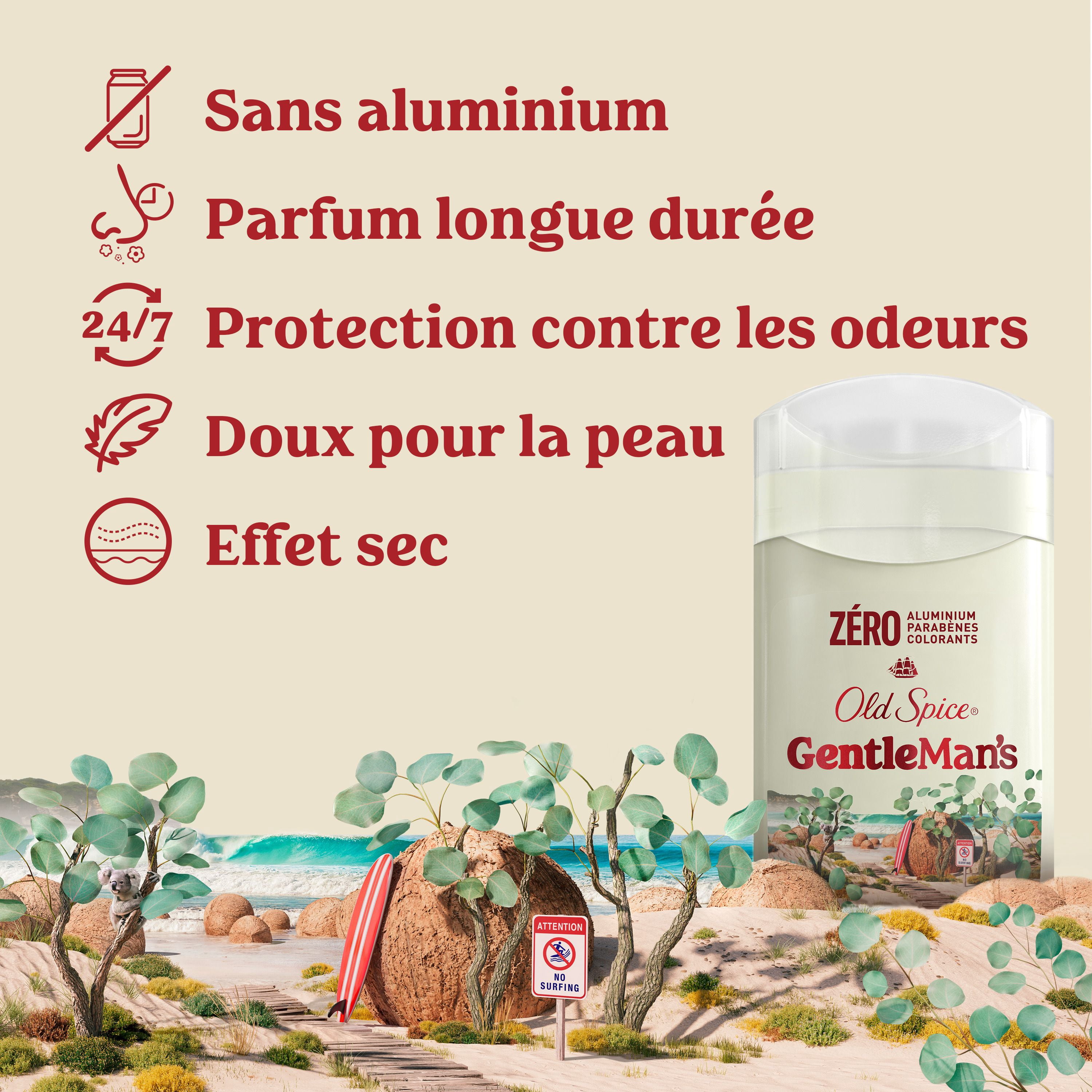 Désodorisant sans aluminium pour hommes Old Spice, Eucalyptus et huile de noix de coco