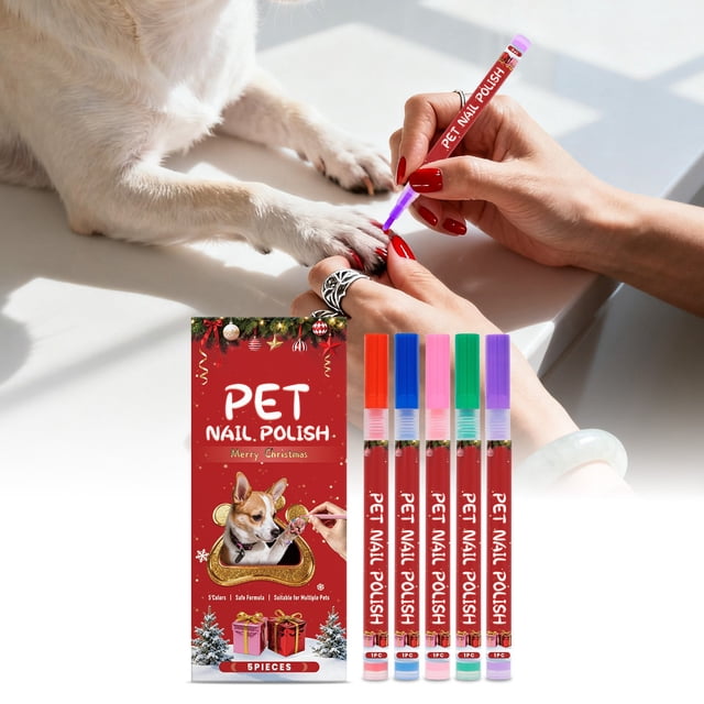 Festive Pet Nail Polish Kit Quick Drying Easy Application DIY Manicure Holiday for Cats and Dogs 5PCS