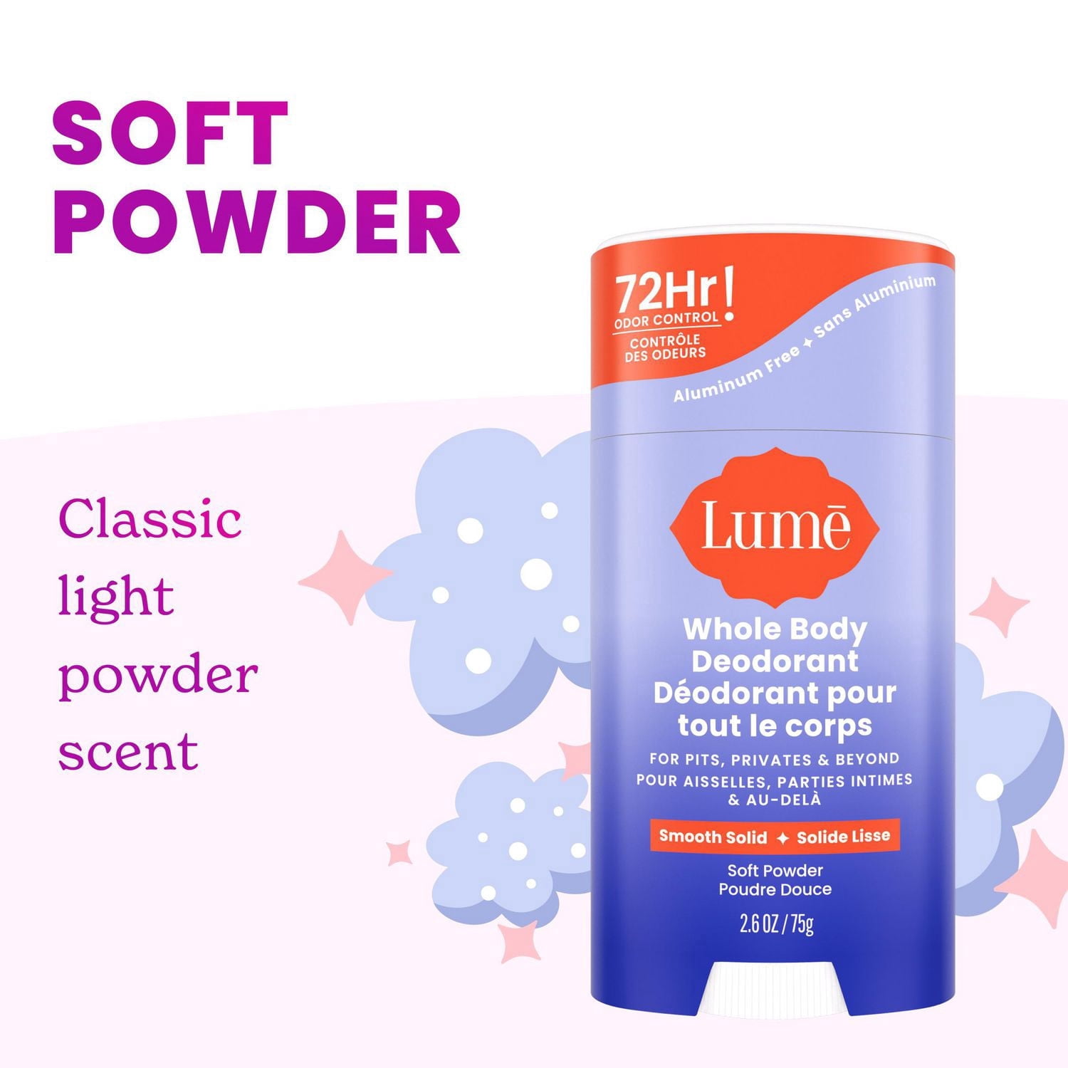Lume Whole Body Women’s Deodorant - Smooth Solid Stick - Aluminum Free - Soft Powder Scent - 2.6oz