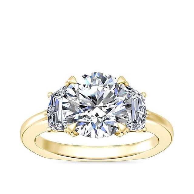 0.80 Carat Excellent Round Shape Genuine Diamond Latest Design Three Stone Engagement Ring for Ladies Solid 18K Yellow Gold Size 7.5