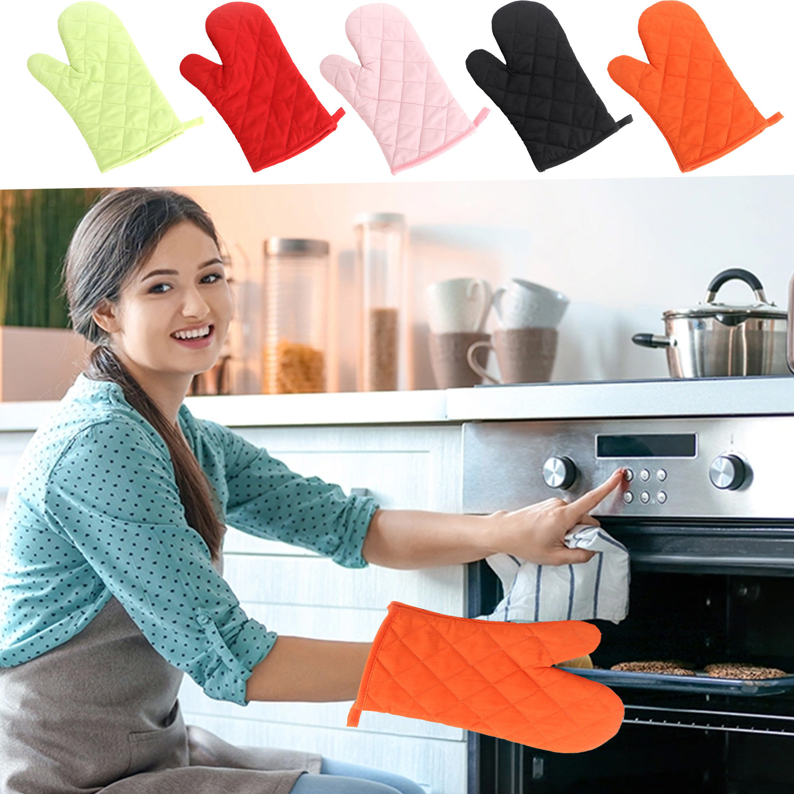 Sentmoon Oven Gloves Oven Mits 1 PC Solid Color Quilted Microwave Non Scalding Heat Resistive High Temperature Non Slip Gloves Kitchen Oven Baking Special Suitable for Kitchen Restaurant