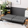 thumbnail image 3 of Costway Canapé-Lit Futon en Cuir PU Convertible Pliant Gris, 3 of 10