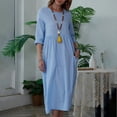 thumbnail image 2 of Ersazi Robe d'Automne pour Femmes, Printemps, Couleur Unie, Manches Trois-Quarts, Col Rond, Décontractée, Ample, avec Poches, en Liquidation, Bleu Ciel, P, 2 of 8