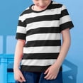 thumbnail image 2 of T-shirts d'Été à Rayures à Manches Courtes pour Filles, à Blocs de Couleur, Tendance, Col Ras du Cou, Chandails à Enfiler, Hauts, Blouse Décontractée, 2 of 6